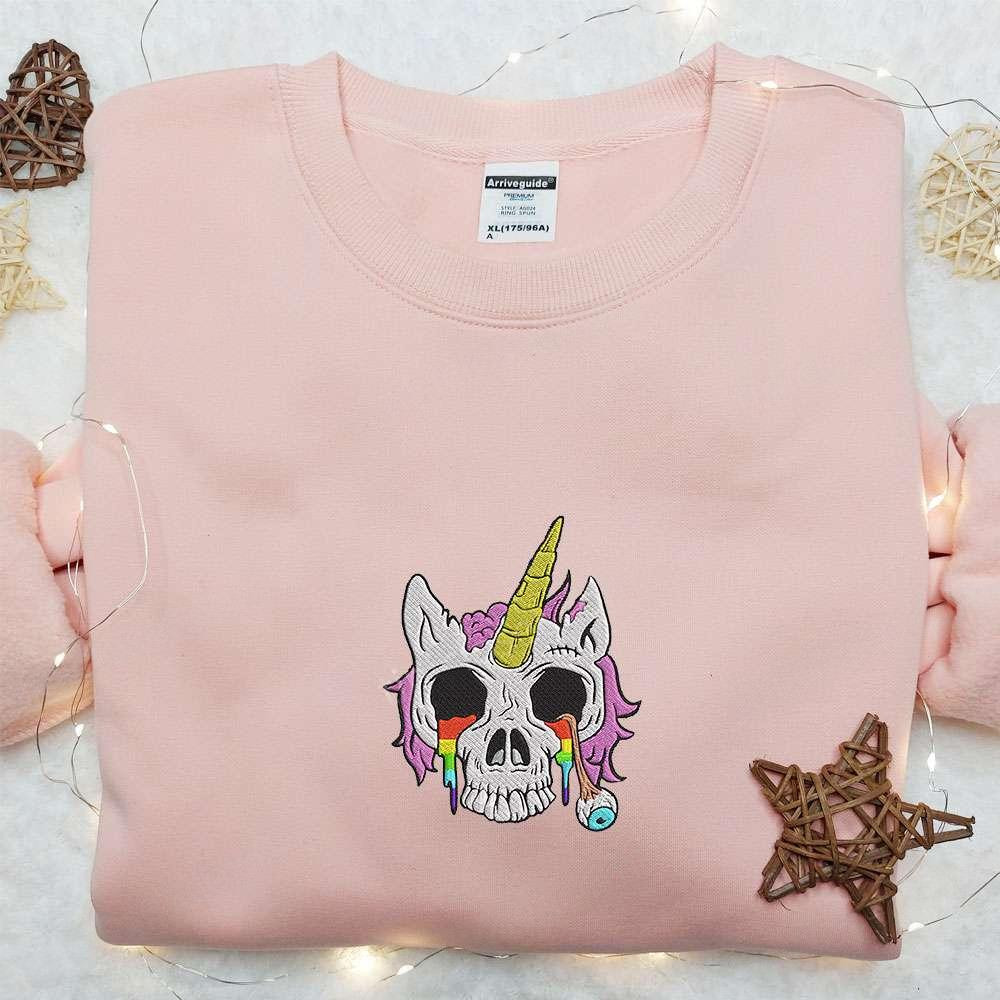 Unicorn Skull Embroidered Shirt Halloween Embroidered Hoodie Best Halloween Gift Ideas