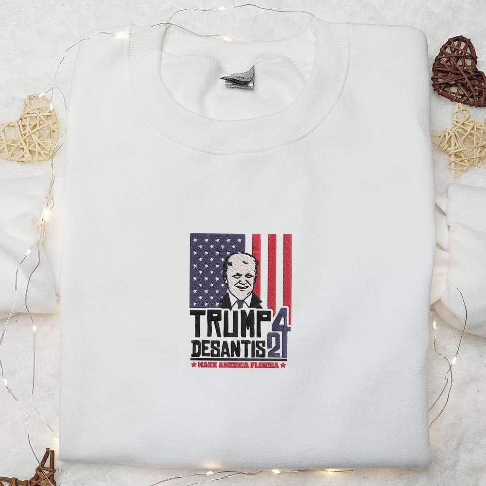 US Flag Trump Make America Florida Desantis 24 Embroidered Hoodie Hot Political Topics Embroidered T shirt