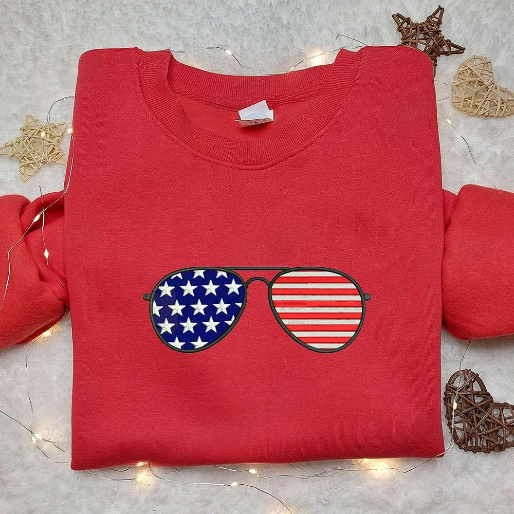 USA Flag x Sunglasses Embroidered Shirt National Day Gifts