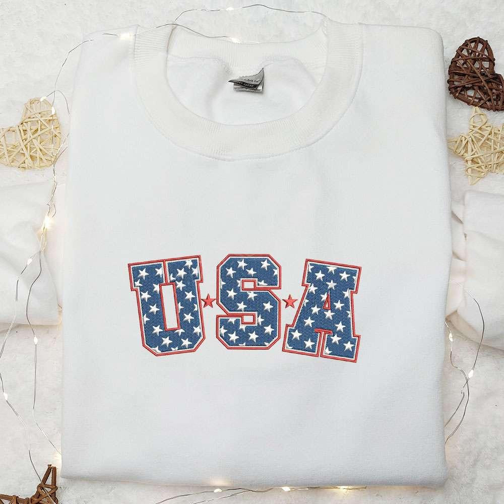 USA Star Embroidered Shirt National Day Gifts