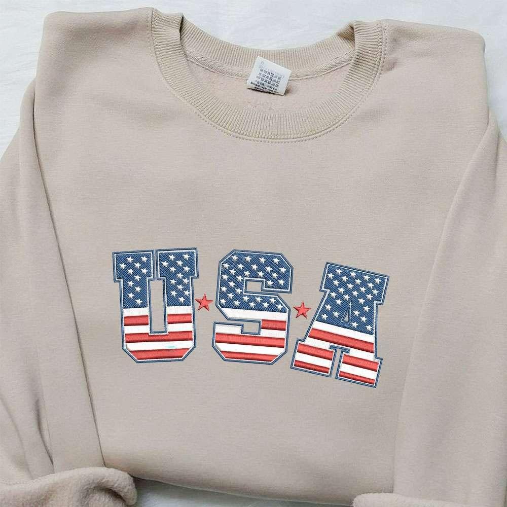 USAs Day Embroidered Shirt National Day Gifts