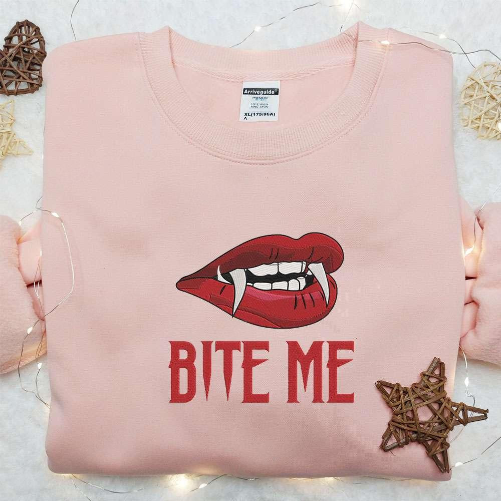 Vampire Lips Bite Me Halloween Embroidered Sweatshirt Halloween Embroidered Hoodie Best Halloween Gift Ideas