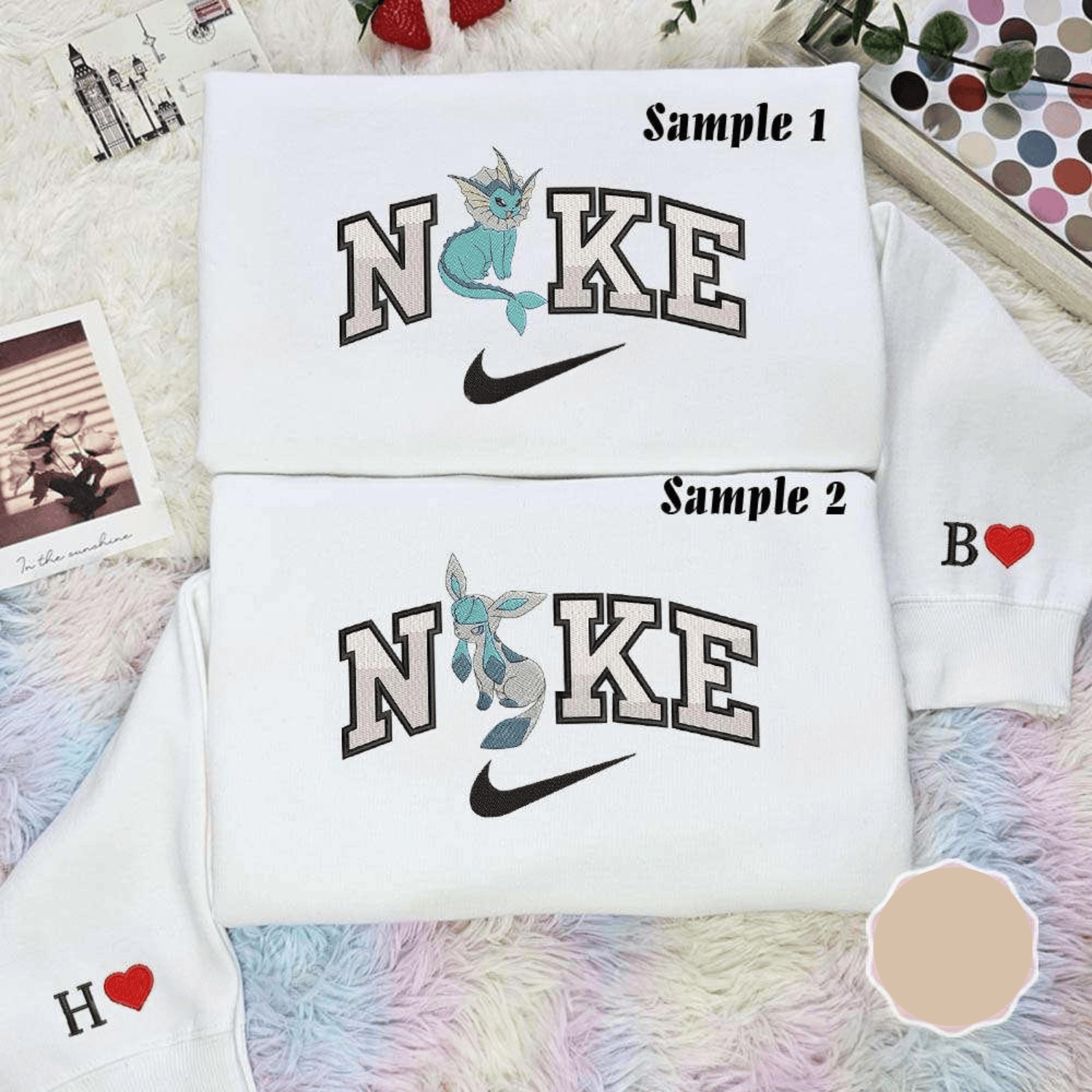 Vaporeon And Glaceon Pokemon Anime Embroidered Couples Shirts, Best Gift for Anime Fans