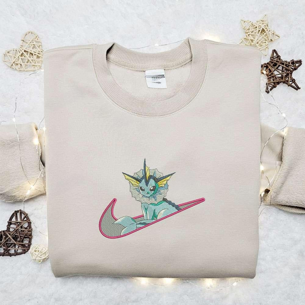 Vaporeon X Nike Swoosh , Anime Embroidered T-shirt Sweatshirt Hoodie, Inspired Anime Movie, Best Gift for Anime Fans