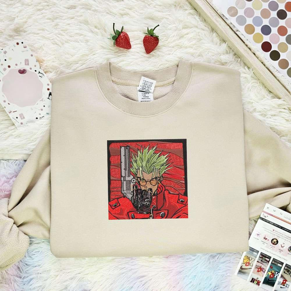 Vash The Stampede Trigun Anime Embroidered Shirt , Anime Embroidered T-shirt Sweatshirt Hoodie, Inspired Anime Movie, Best Gift for Anime Fans