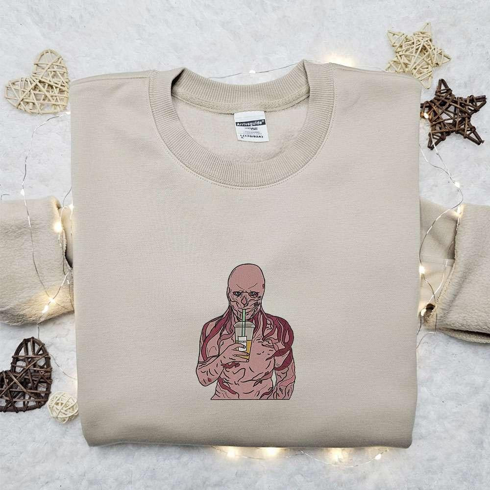 Vecna Drinking Coffee Embroidered Sweatshirt Halloween Embroidered Hoodie Best Halloween Gift Ideas