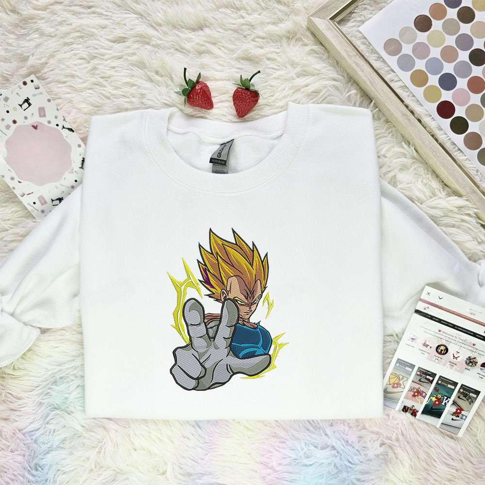 Vegeta Fire Finger Dragon Ball Anime Embroidered Shirt , Anime Embroidered T-shirt Sweatshirt Hoodie, Inspired Anime Movie, Best Gift for Anime Fans