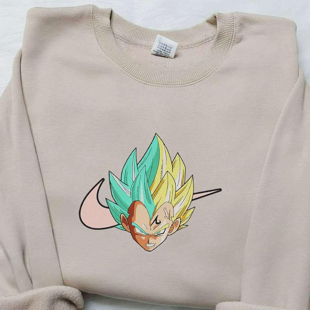 Vegeta Head X Nike Swoosh Anime , Anime Embroidered T-shirt Sweatshirt Hoodie, Inspired Anime Movie, Best Gift for Anime Fans