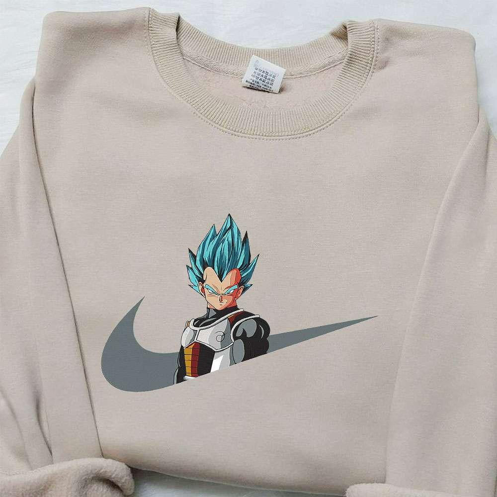 Vegeta Super Saiyan Blue X Nike Swoosh Anime , Anime Embroidered T-shirt Sweatshirt Hoodie, Inspired Anime Movie, Best Gift for Anime Fans