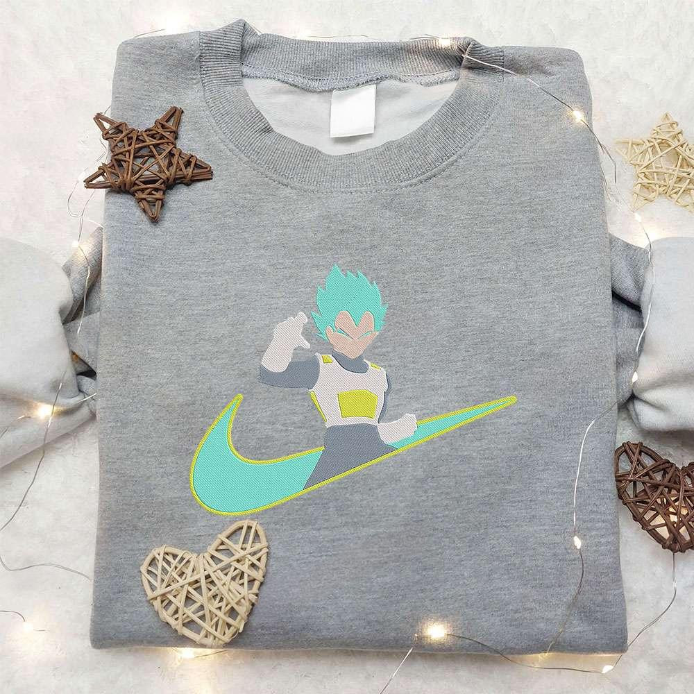 Vegeta Super Saiyan X Nike Swoosh Anime , Anime Embroidered T-shirt Sweatshirt Hoodie, Inspired Anime Movie, Best Gift for Anime Fans