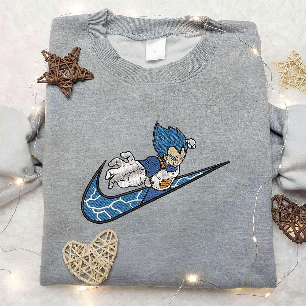 Vegeta X Nike Swoosh , Anime Embroidered T-shirt Sweatshirt Hoodie, Inspired Anime Movie, Best Gift for Anime Fans