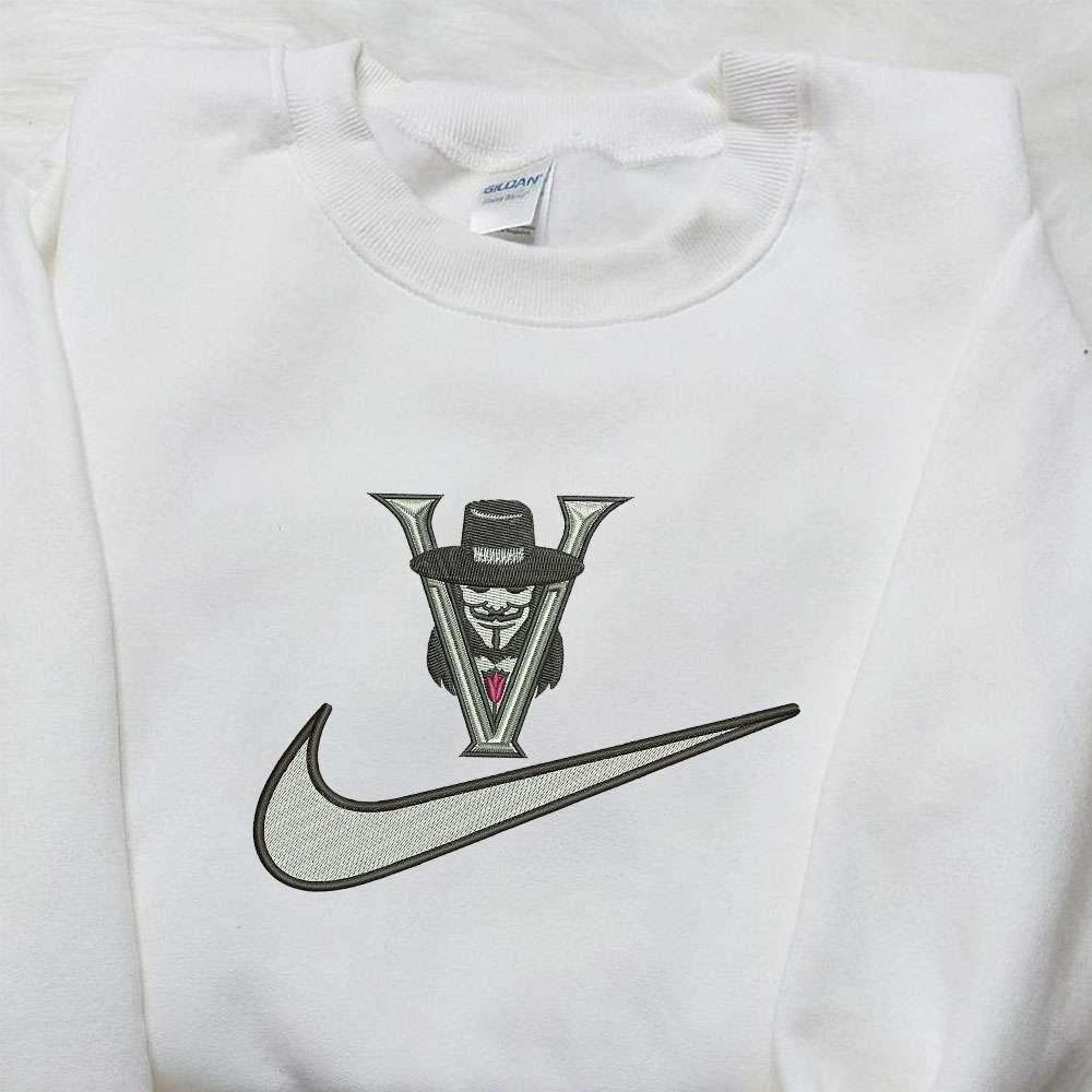 Vendetta x Nike Swoosh Embroidered Hoodie Movie Embroidered Shirt Nike Inspired Embroidered Shirt