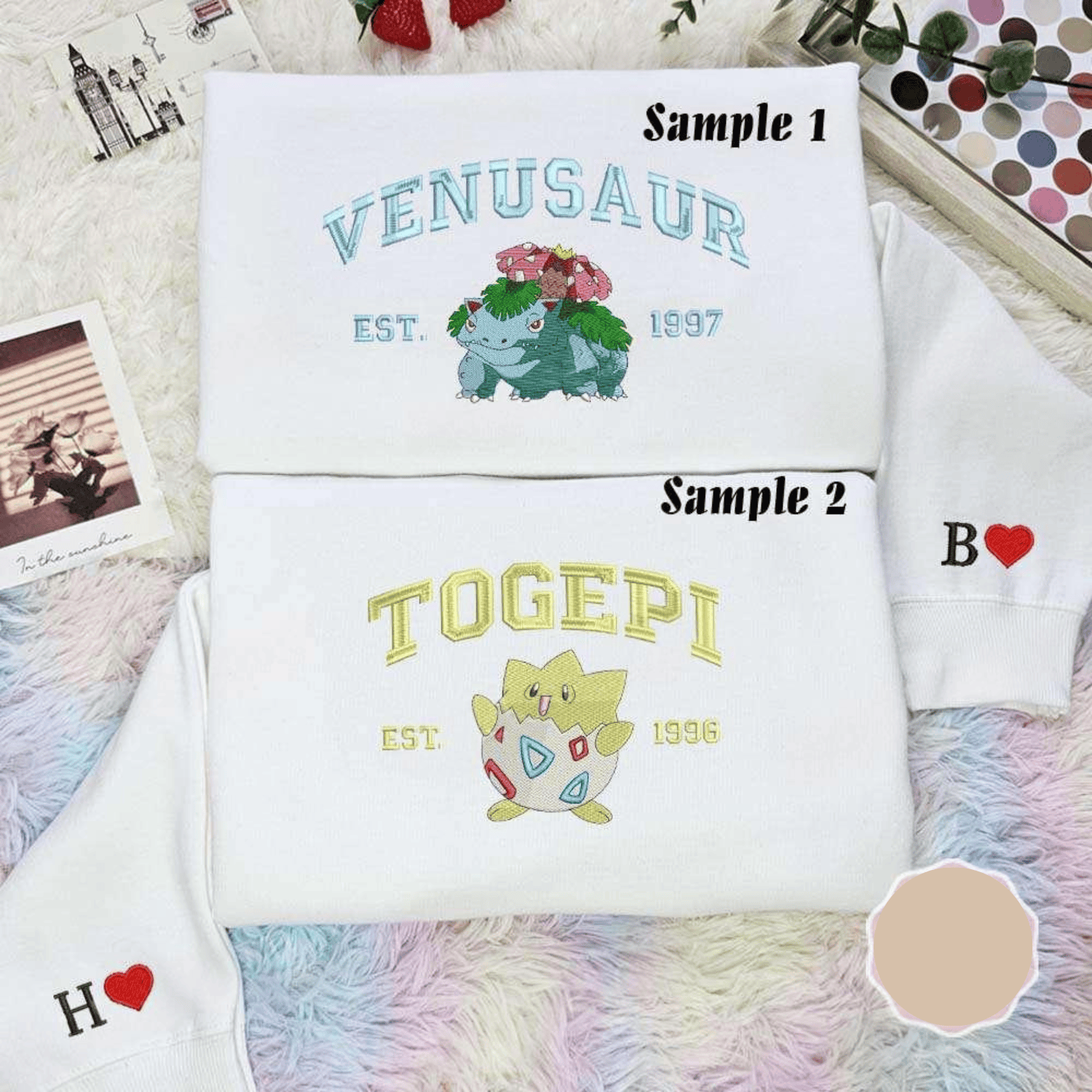Venusaur And Togepi Est 1996 Pokemon Anime Embroidered Couples Shirts, Best Gift for Anime Fans