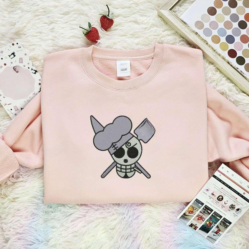 Vinsmoke Sanji Jolly Roger One Piece Anime Embroidered Shirt Arp2B , Anime Embroidered T-shirt Sweatshirt Hoodie, Inspired Anime Movie, Best Gift for Anime Fans