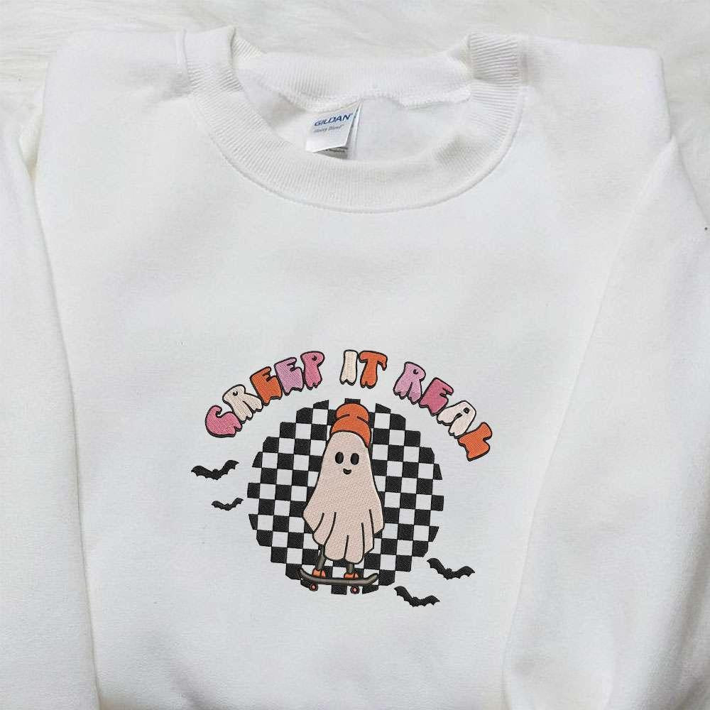Vintage Creep It Real Ghost Halloween Embroidered Sweatshirt Halloween Embroidered Shirt Best Halloween Gift Ideas