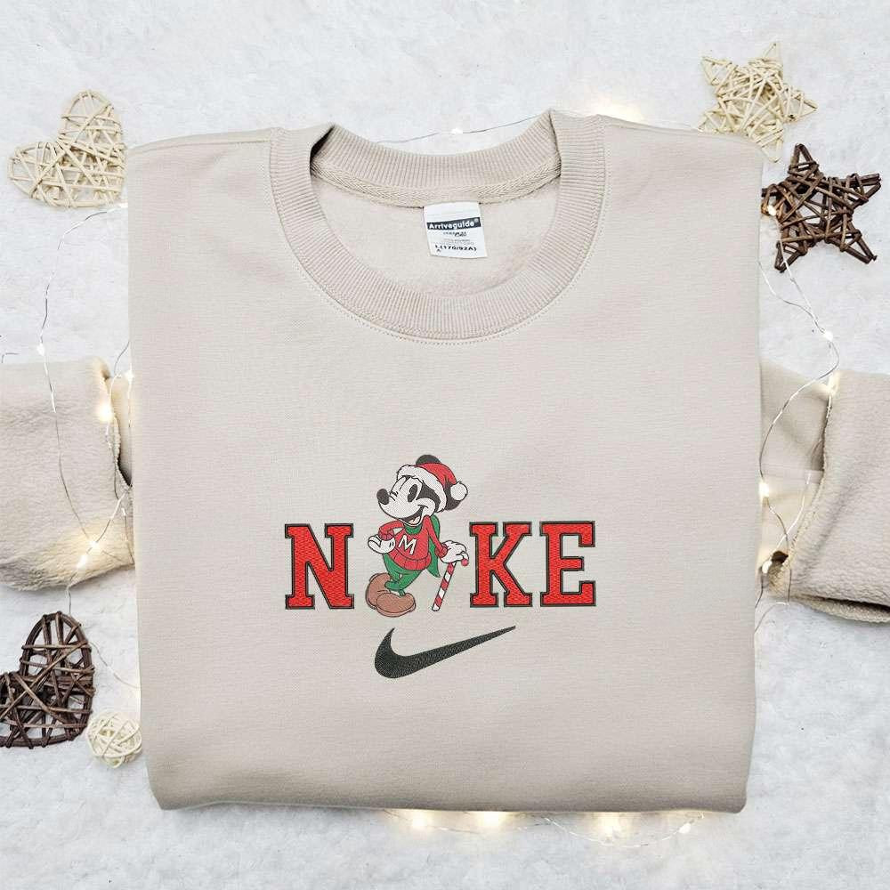 Vintage Mickey Mouse x Nike Christmas Embroidered Sweatshirt Disney Characters Movie Merry Christmas Embroidered Shirt Best Christmas Day Gift Ideas