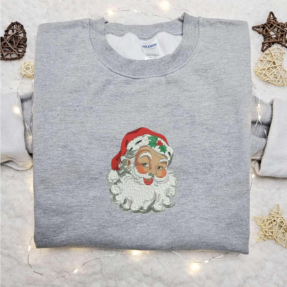 Vintage Santa Head Embroidered Shirt Retro Christmas Embroidered Hoodie Best Gifts For Family