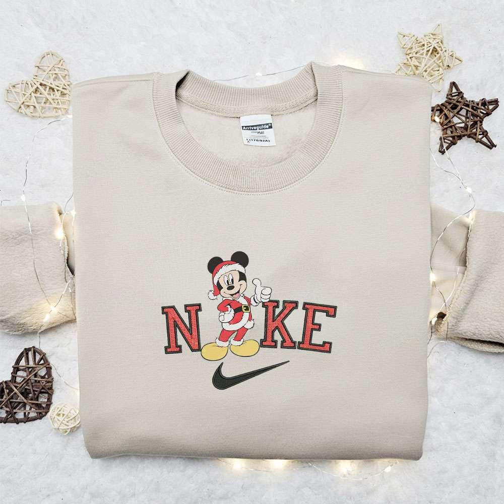 Vintage Santa Mickey Like x Nike Christmas Embroidered Sweatshirt Disney Characters Movie Merry Christmas Embroidered Shirt Best Christmas Day Gift Ideas