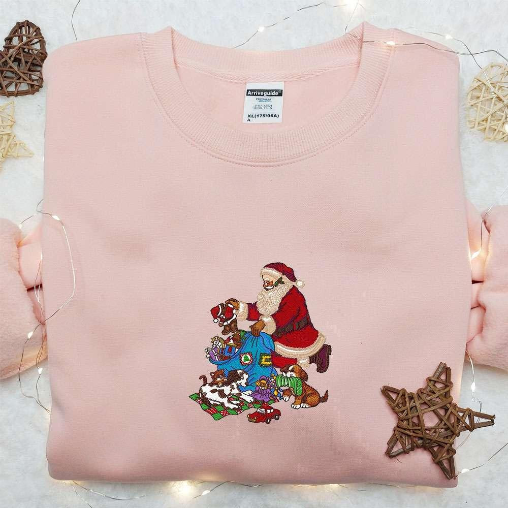 Vintage Santa With Toys Embroidered Shirt Retro Christmas Embroidered Hoodie Best Christmas Gifts For Family