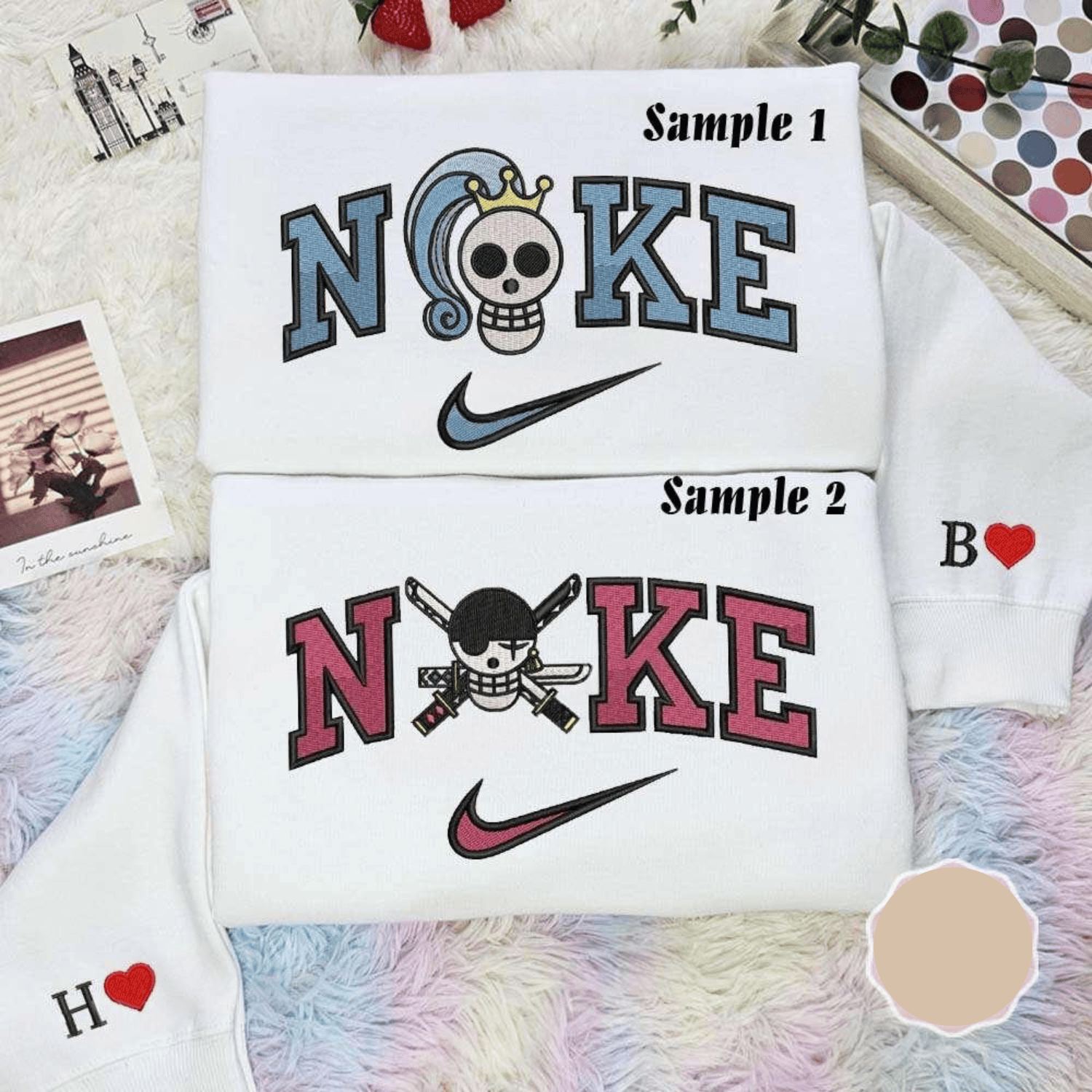 Vivi And Zoro Pirate Logo One Piece Anime Embroidered Couples Shirts, Best Gift for Anime Fans