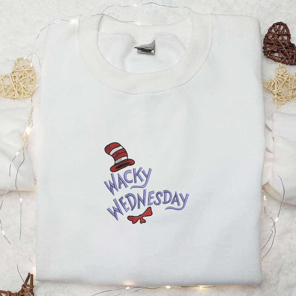 Wacky Wednesday The Cat In The Hat Embroidered Shirt Cartoon Embroidered Hoodie Christmas Embroidered Shirt