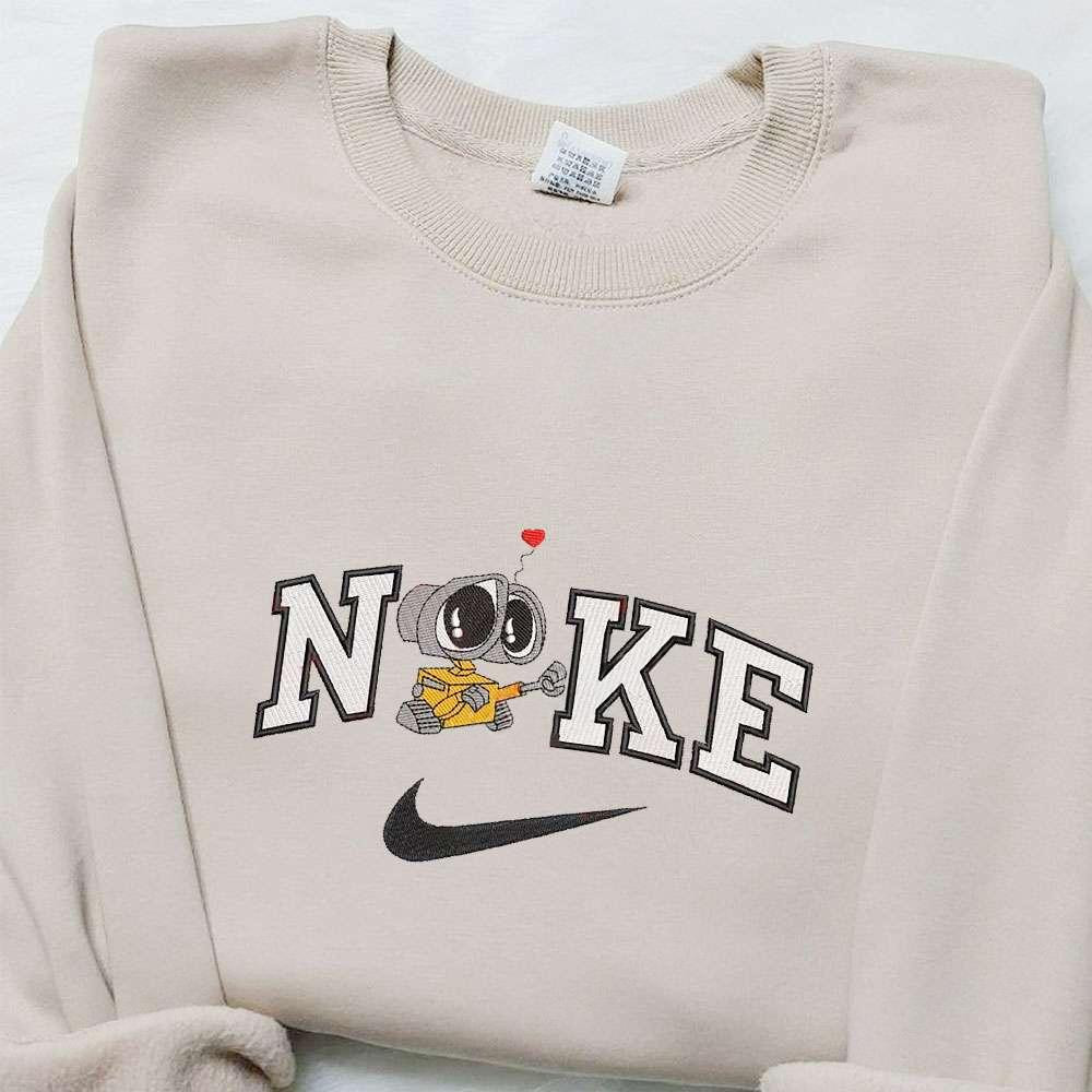 Wall E x Nike Cartoon Embroidered Sweatshirt Disney Characters Embroidered Shirt Custom Embroidered T shirt