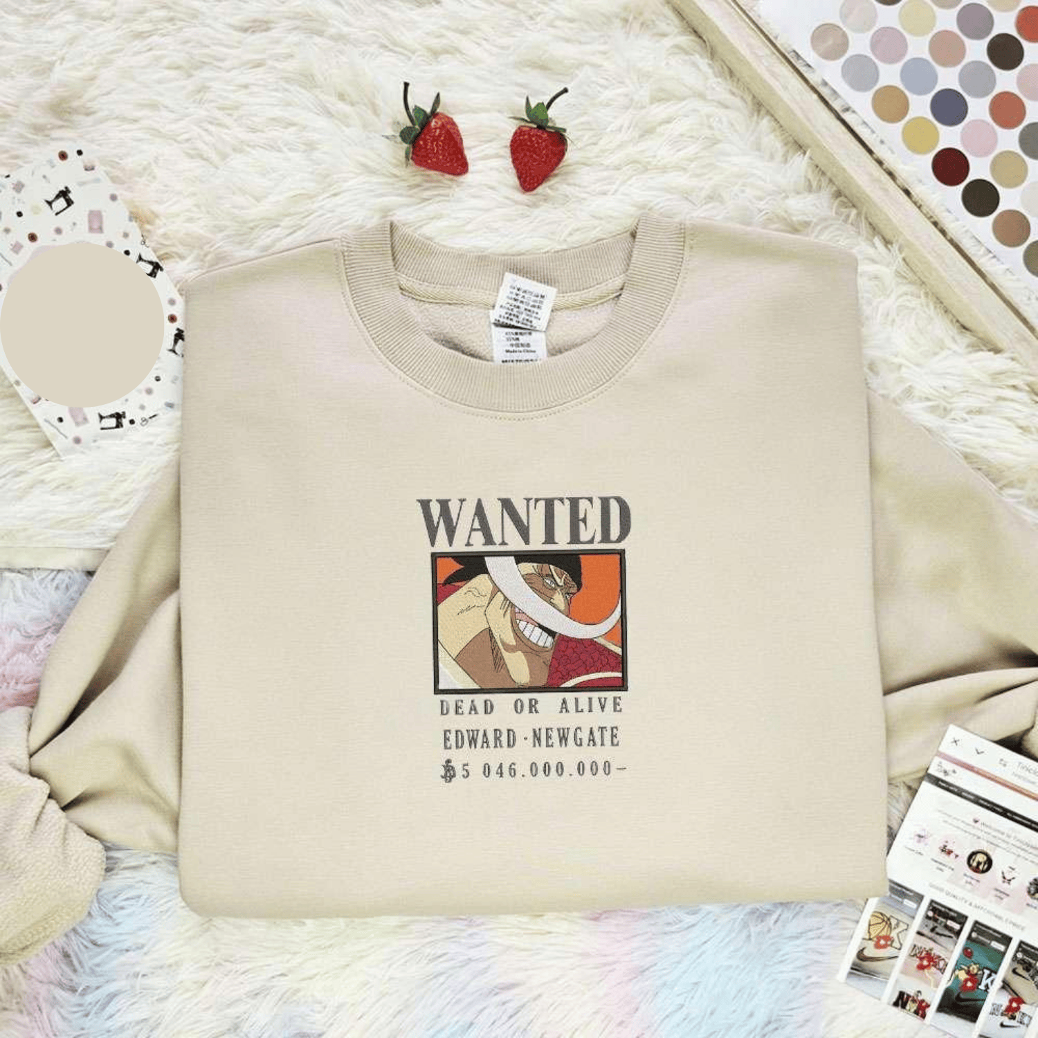Wanted Edward Newgate One Piece Anime Embroidered Shirt, Inspired Anime Movie, Best Gift for Anime Fans