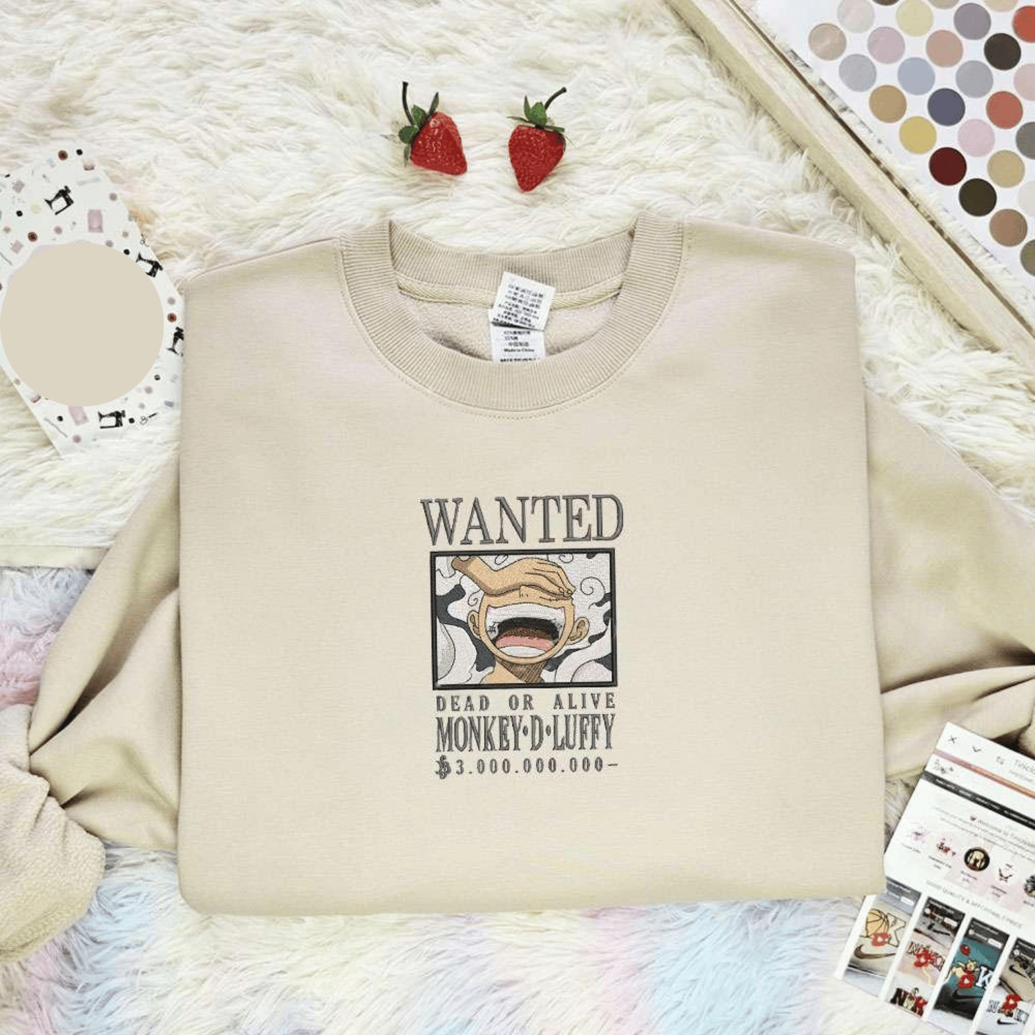 Wanted Luffy Gear 5 One Piece Anime Embroidered Shirt, Inspired Anime Movie, Best Gift for Anime Fans