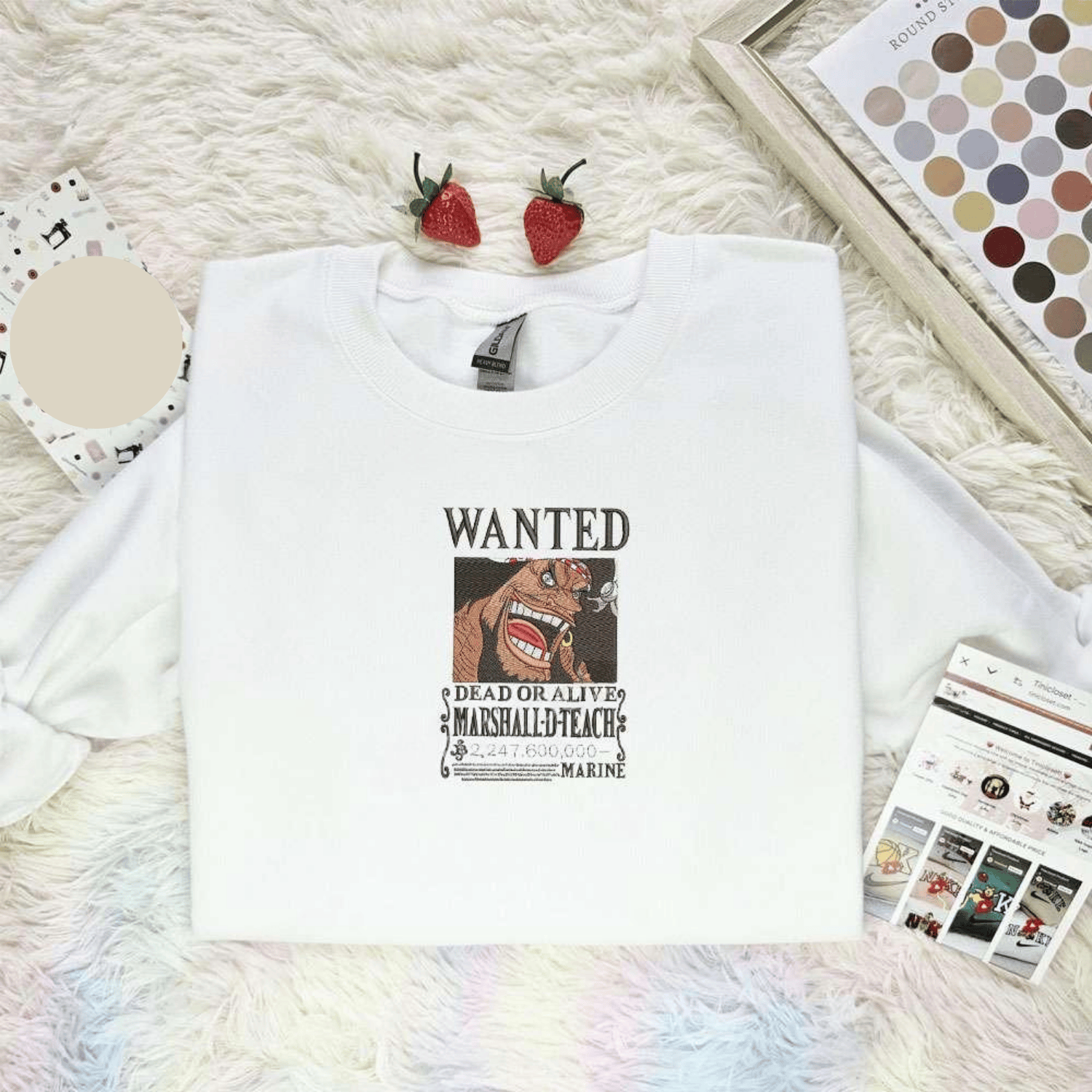 Wanted Marshall D Teach One Piece Anime Embroidered Shirt, Inspired Anime Movie, Best Gift for Anime Fans