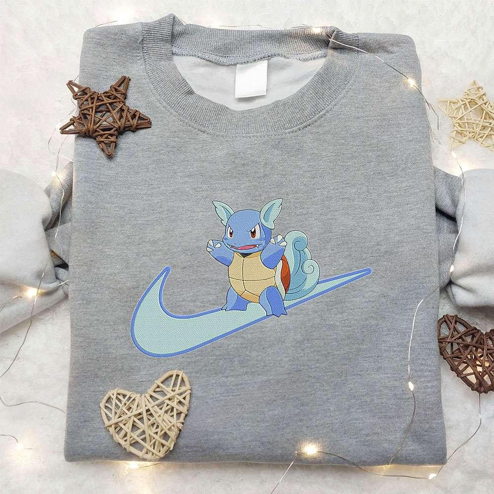 Wartortle X Nike Swoosh Anime , Anime Embroidered T-shirt Sweatshirt Hoodie, Inspired Anime Movie, Best Gift for Anime Fans