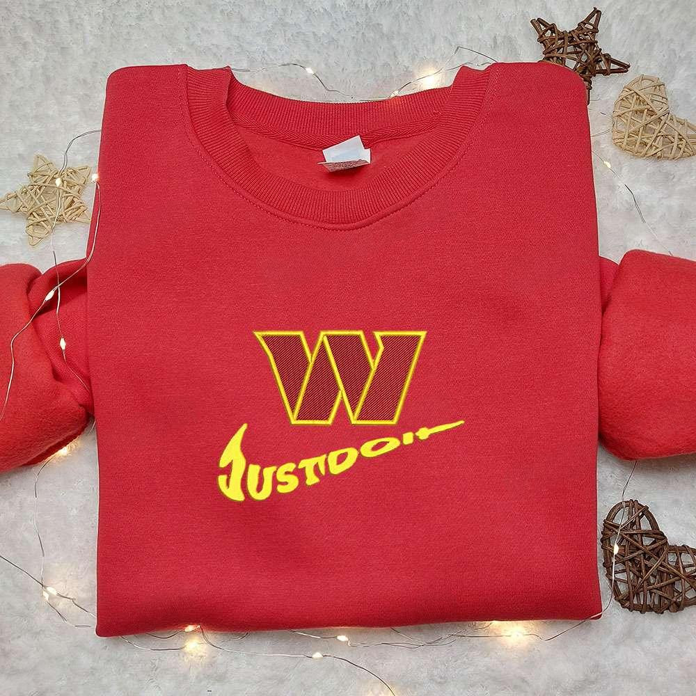 Washington Commanders Just Do It x Nike Swoosh Embroidered Shirt NFL Sports Embroidered Hoodie Best Gift Idea