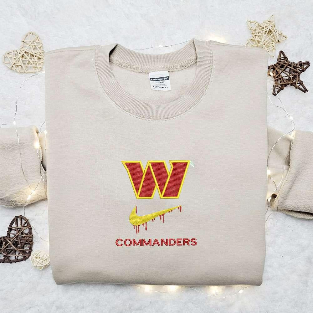 Washington Commanders x Nike Swoosh Drip Embroidered Shirt NFL Sports Embroidered Hoodie Best Fandom Gift Ideas