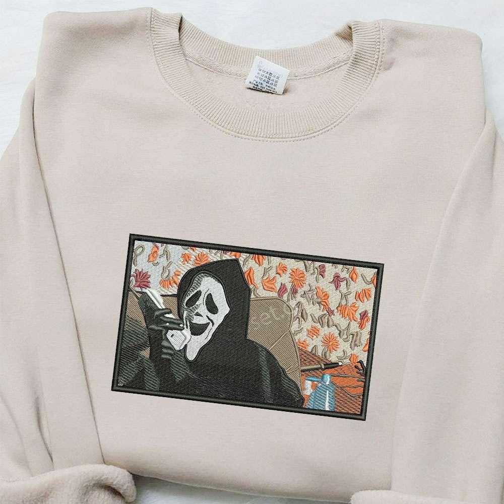 Wazzzzaaaa Ghostface Embroidered Sweatshirt Horror Movie Embroidered Shirt Best Halloween Gift Ideas