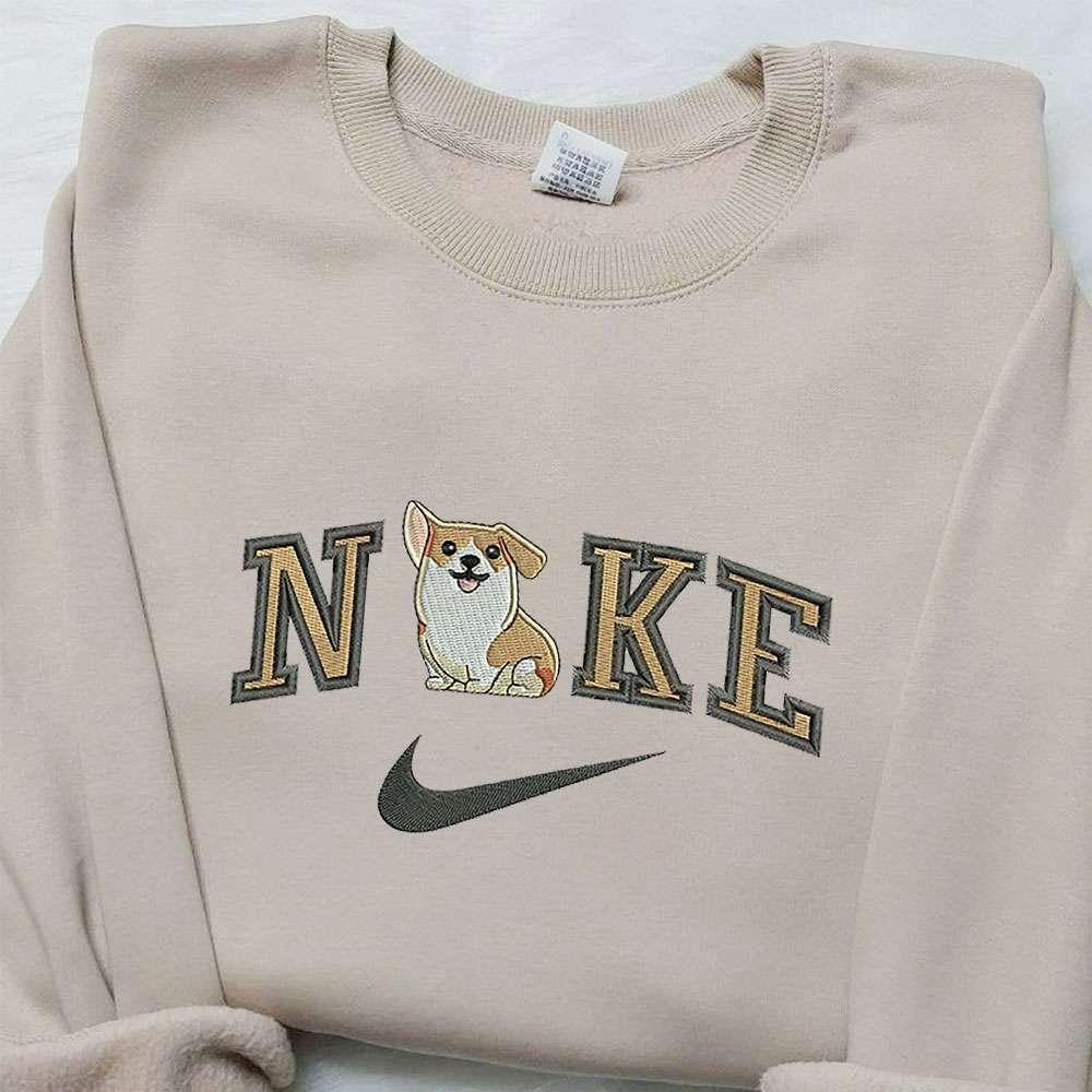 Welsh Corgi x Nike Embroidered Hoodie Animal Embroidered Shirt Nike Inspired Embroidered Shirt