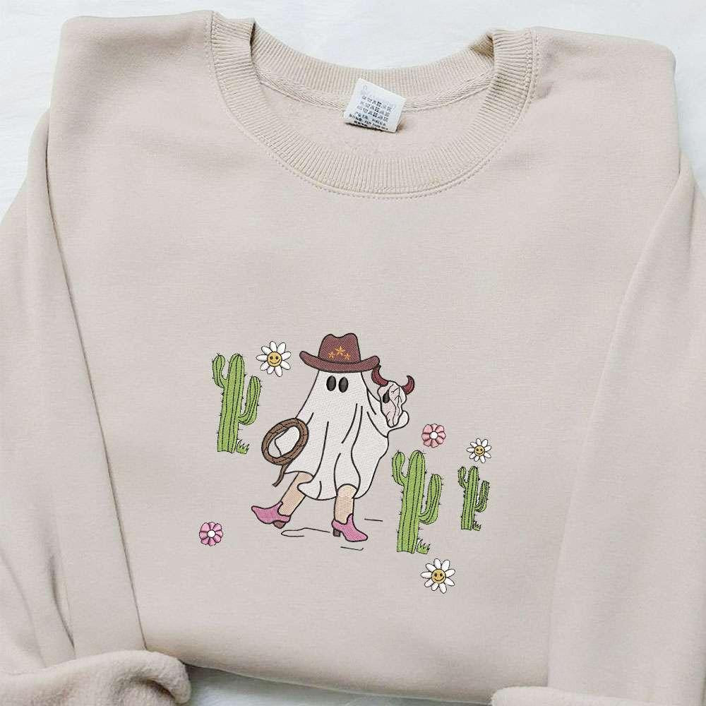 Western Cowboy Ghost Embroidered Sweatshirt Halloween Embroidered Shirt Best Gifts For Family