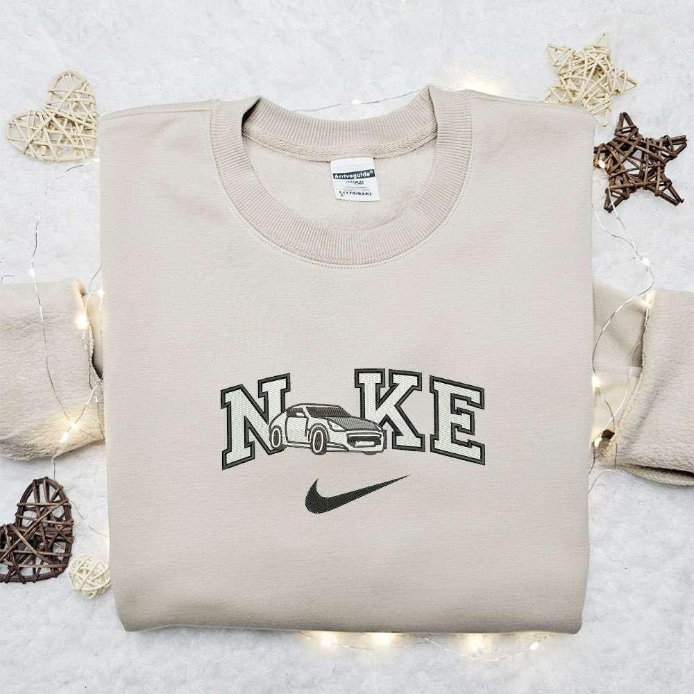 White Car x Nike Embroidered Shirt Transportations Embroidered Hoodie Nike Inspired Gift Idea