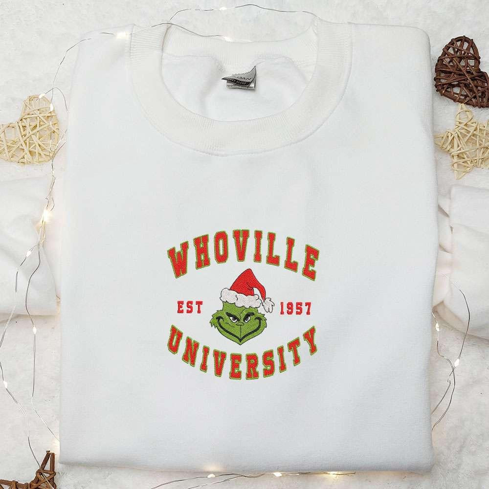 Whoville University Est 1957 Grinch Embroidered Shirt Christmas Embroidered Hoodie Best Gifts For Family 1