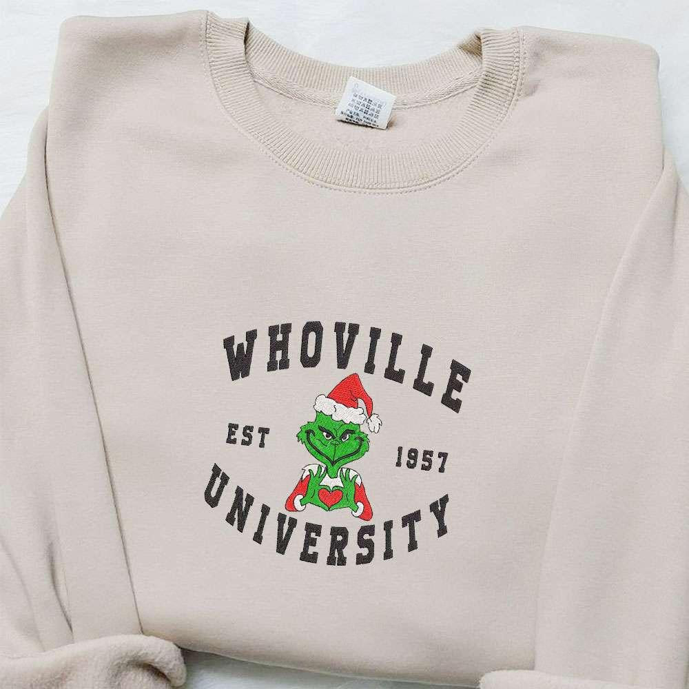 Whoville University Est 1957 Grinch Embroidered Shirt Christmas Embroidered Hoodie Best Gifts For Family 1