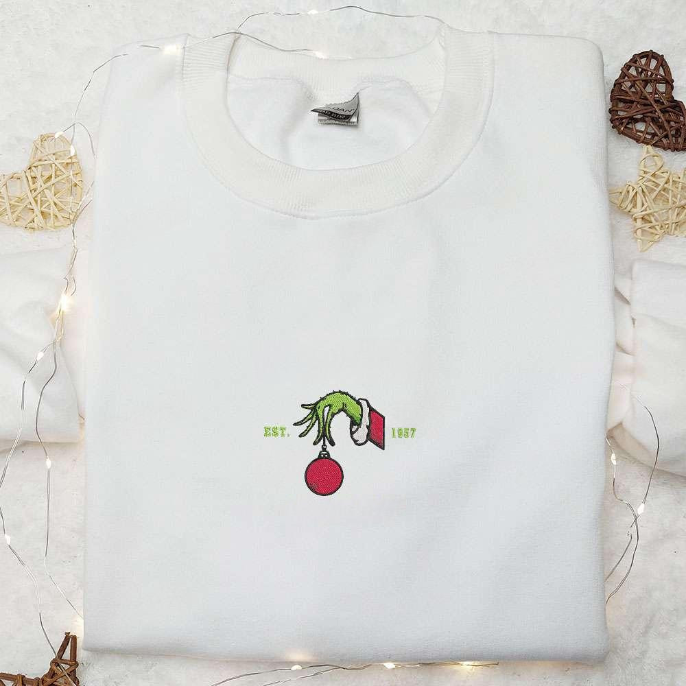 Whoville University Est 1957 Grinch Hand Embroidered Shirt Christmas Embroidered Hoodie Best Gifts For Family 1