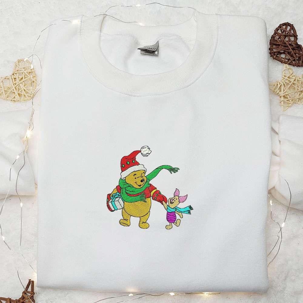 Winnie Pooh And Piglet Christmas Embroidered Shirt Disney Christmas Embroidered T shirt Best Christmas Gift Ideas For Friends