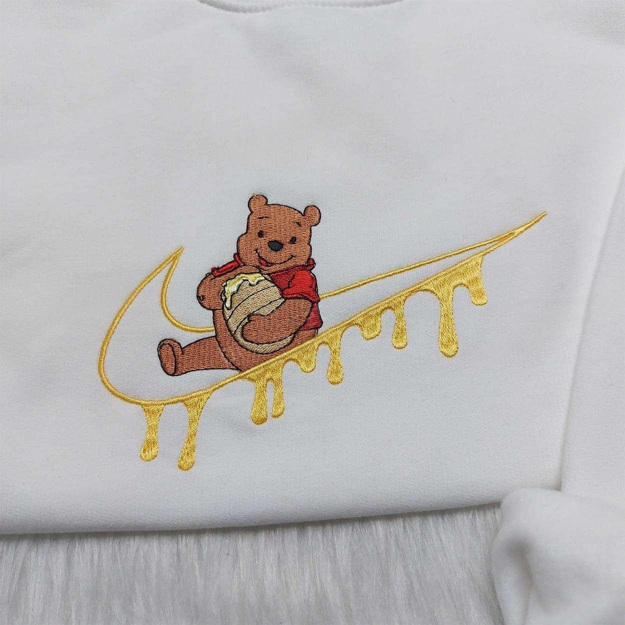 Winnie Pooh Nike Swoosh Sweatshirt Disney Embroidered Hoodie Custom Nike Swoosh Shirt
