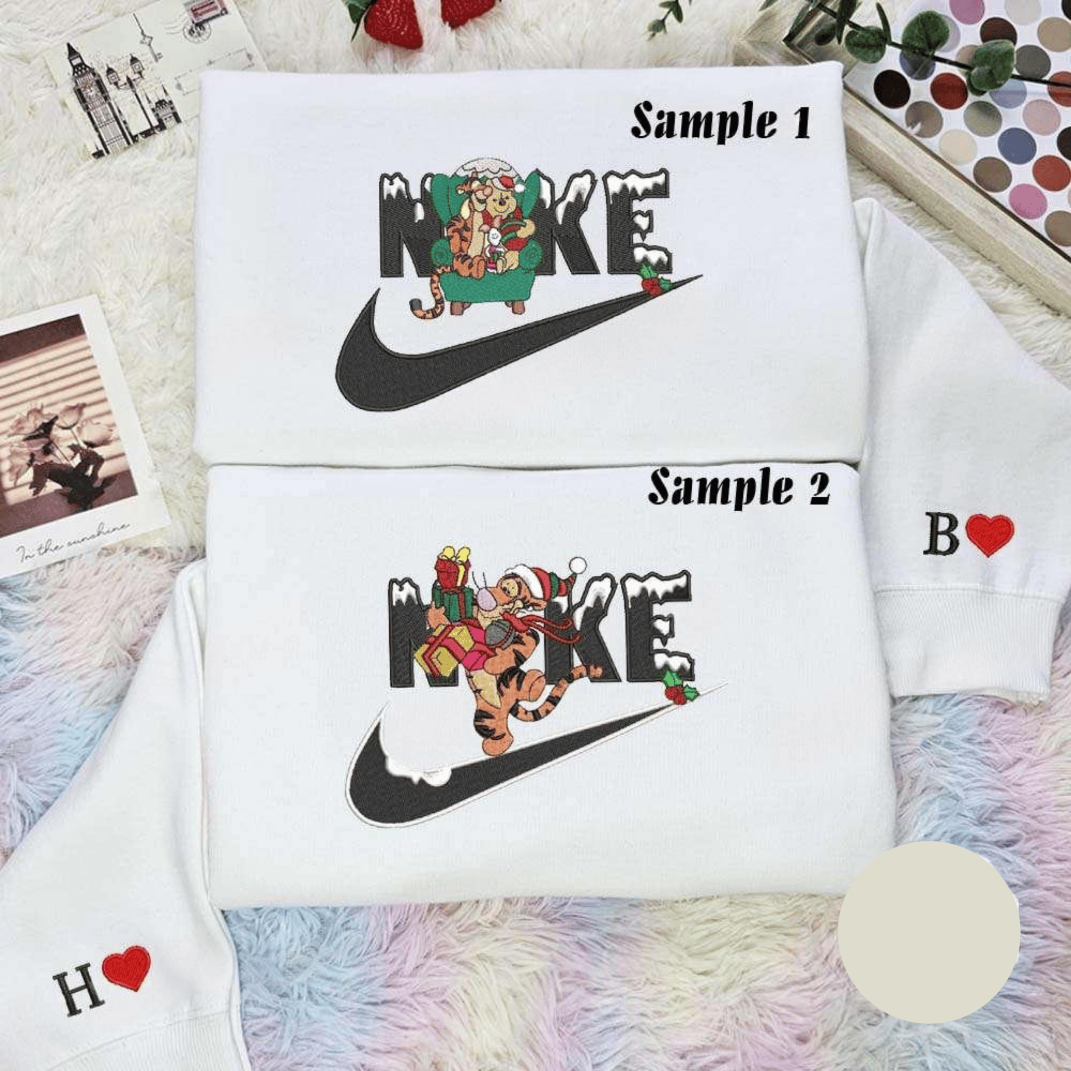 Winnie The Pooh And Friends Christmas Embroidered Couples Shirts