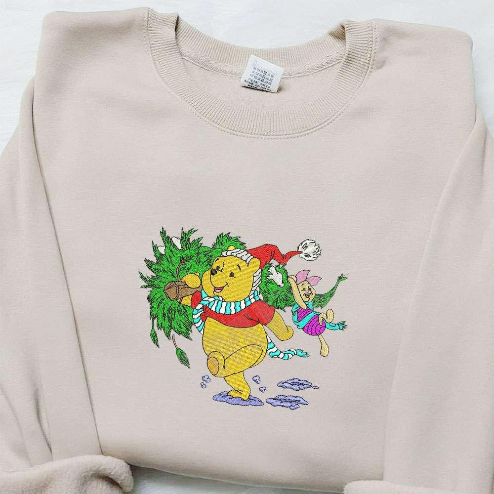 Winnie The Pooh And Piglet Christmas Embroidered Shirt Disney Embroidered Shirt Best Christmas Gift Ideas