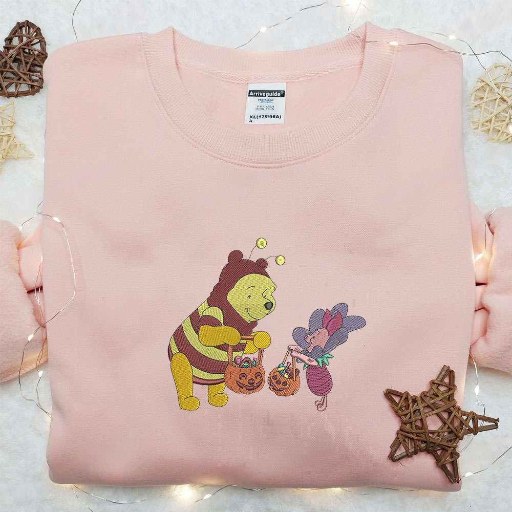 Winnie The Pooh And Piglet Halloween Embroidered Sweatshirt Disney Cartoon Embroidered Hoodie Best Halloween Gift Ideas
