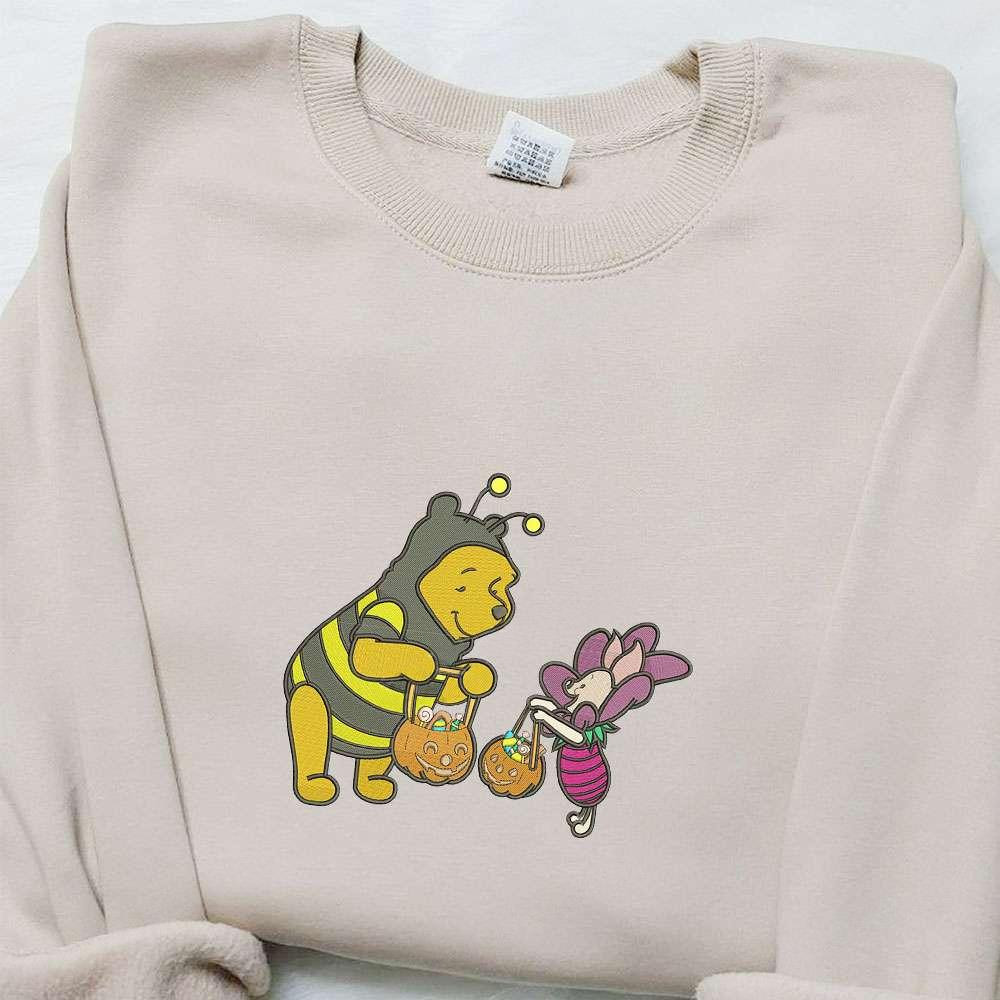 Winnie The Pooh And Piglet Halloween Embroidered Sweatshirt Disney Cartoon Embroidered Hoodie Halloween Embroidered Shirt