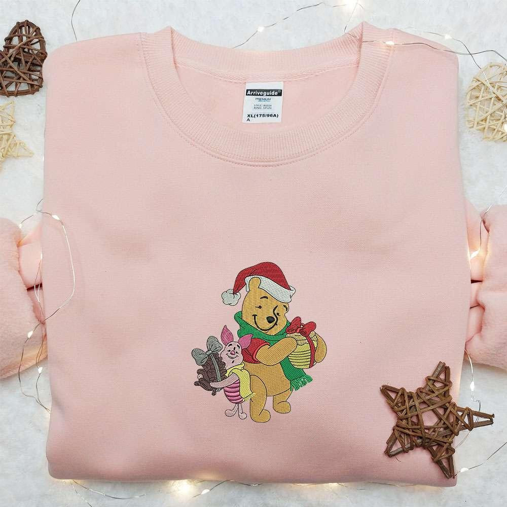 Winnie The Pooh And Piglet Xmas Embroidered Shirt Disney Characters Embroidered Hoodie Christmas Embroidered Shirt
