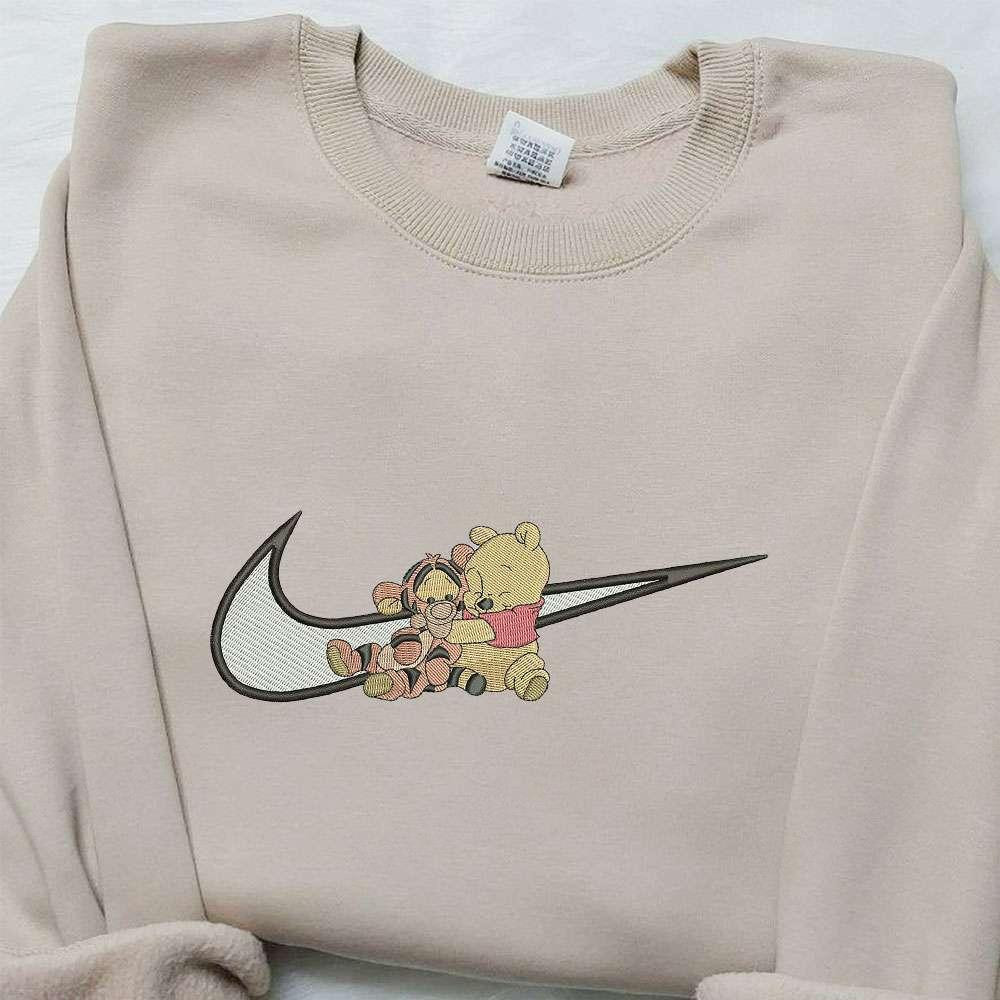 Winnie The Pooh and Tiger x Nike Swoosh Embroidered Sweatshirt Winnie The Pooh Embroidered Sweatshirt Nike Inspired Embroidere