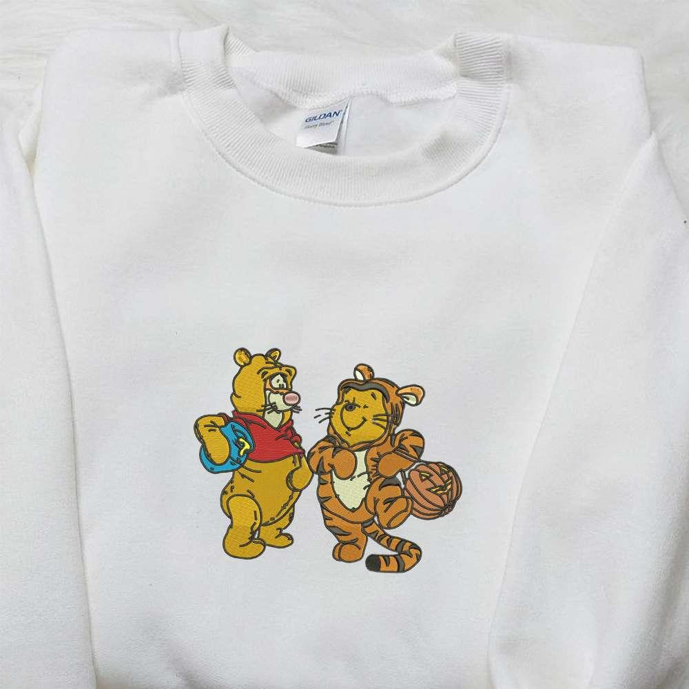 Winnie The Pooh And Tigger Embroidered Sweatshirt Disney Cartoon Embroidered Hoodie Halloween Embroidered Shirt