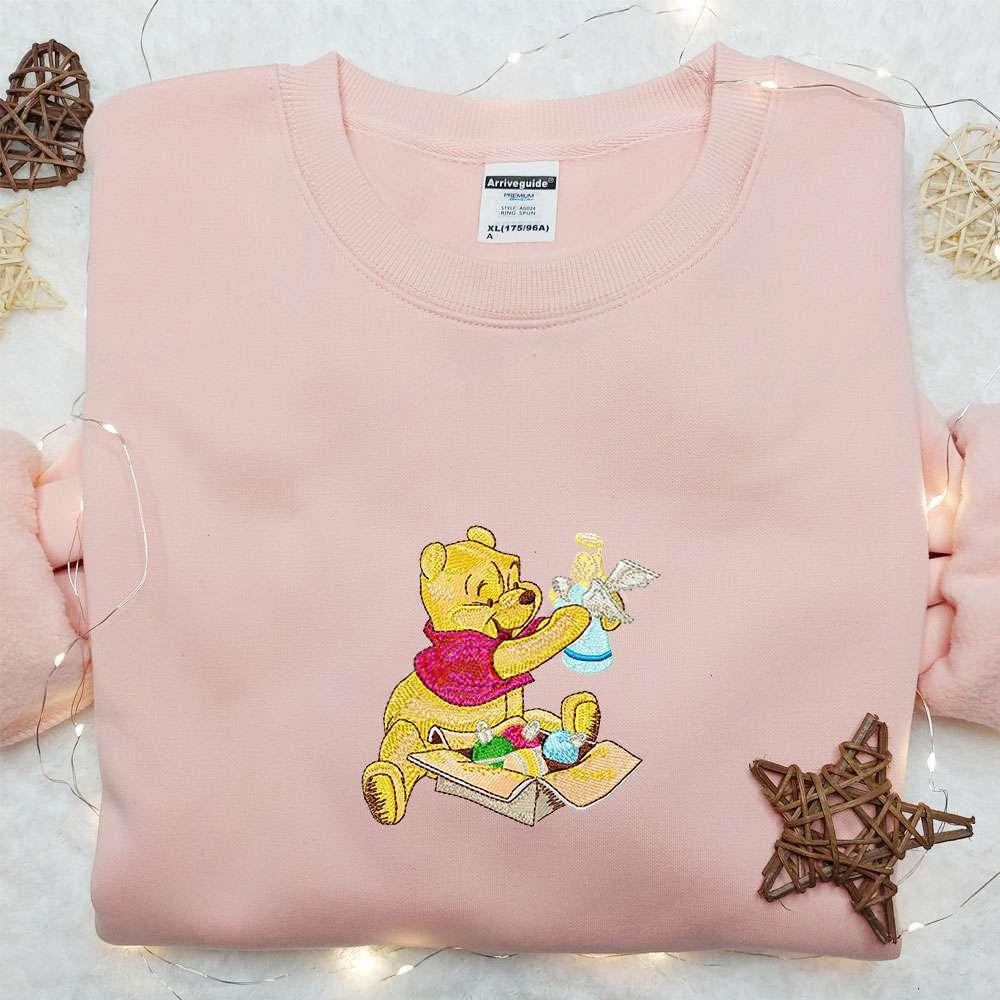 Winnie The Pooh Christmas Decorating Embroidered Shirt Disney Characters Embroidered Hoodie Christmas Embroidered Shirt