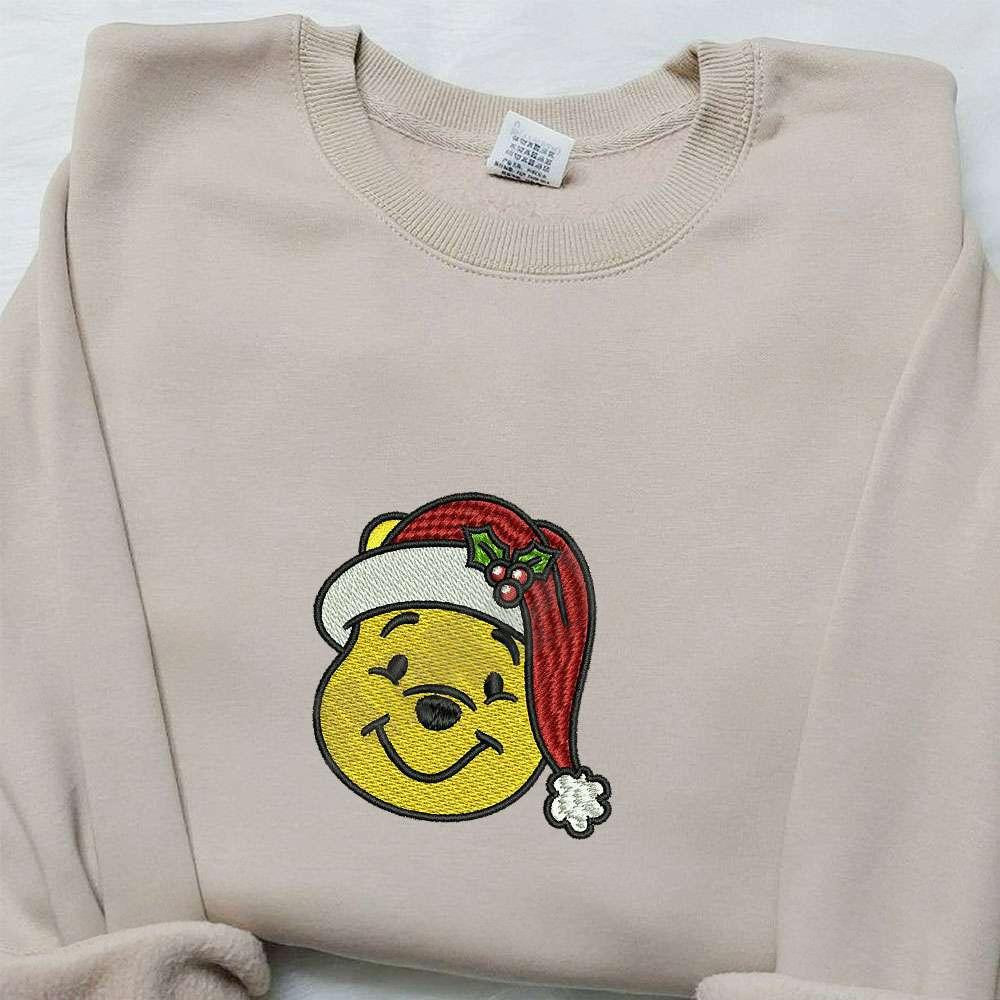 Winnie The Pooh Christmas Hat Embroidered Shirt Disney Characters Embroidered Hoodie C